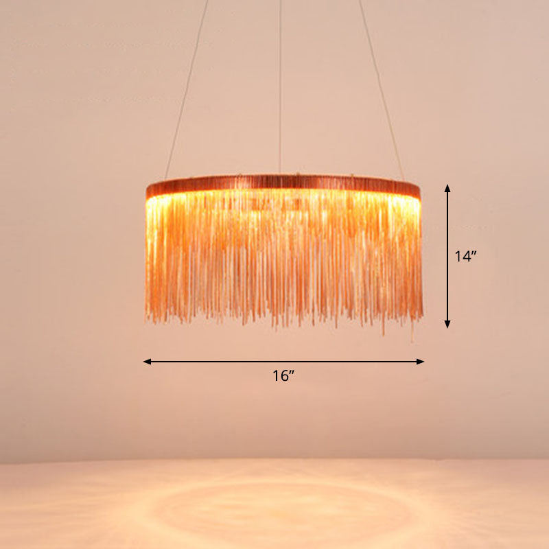 Fringed Round Living Room Ceiling Lighting Metal Post-Modern Hanging Pendant Light Rose Gold 16" Clearhalo 'Ceiling Lights' 'Modern Pendants' 'Modern' 'Pendant Lights' 'Pendants' Lighting' 2253551