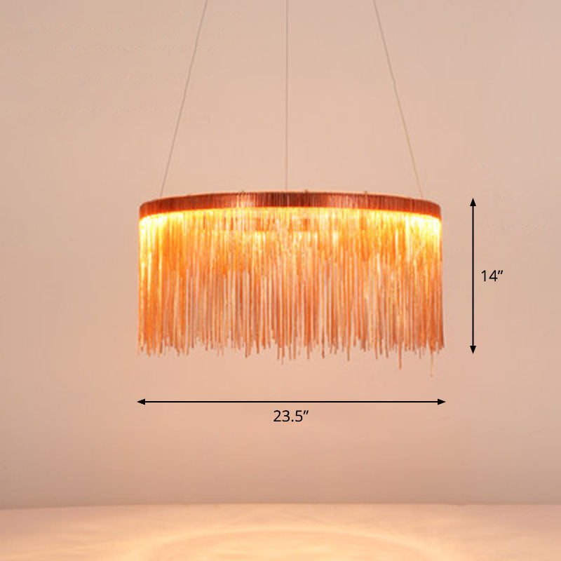 Fringed Round Living Room Ceiling Lighting Metal Post-Modern Hanging Pendant Light Rose Gold 23.5" Clearhalo 'Ceiling Lights' 'Modern Pendants' 'Modern' 'Pendant Lights' 'Pendants' Lighting' 2253553