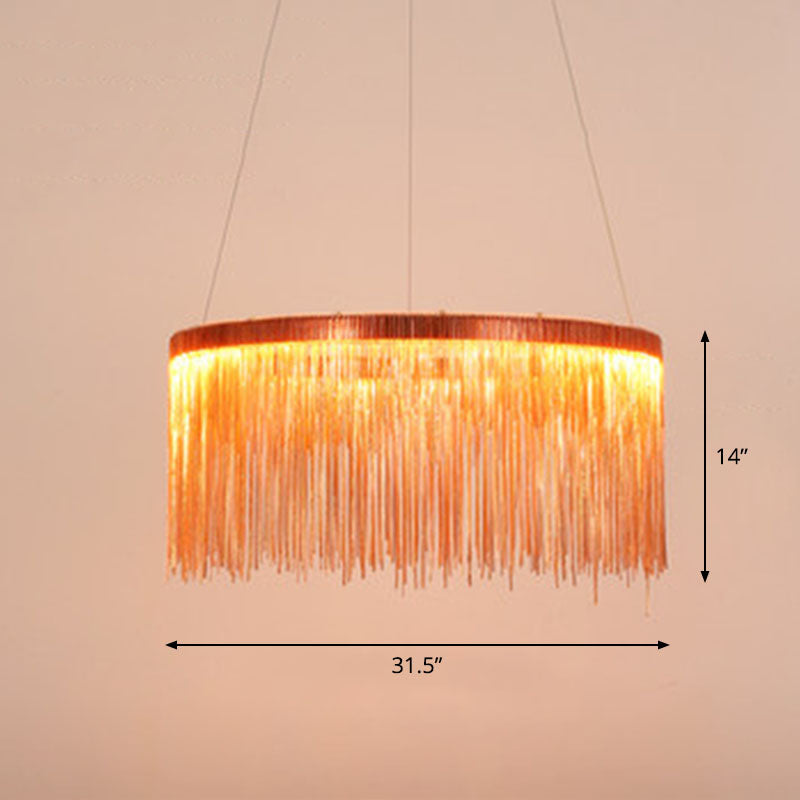 Fringed Round Living Room Ceiling Lighting Metal Post-Modern Hanging Pendant Light Rose Gold 31.5" Clearhalo 'Ceiling Lights' 'Modern Pendants' 'Modern' 'Pendant Lights' 'Pendants' Lighting' 2253555