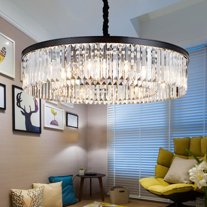 16"/23.5"/31.5" Dia Round Crystal Chandelier Modern 4/8/12-Light Black Flush Mount Light Black 23.5" Clearhalo 'Ceiling Lights' 'Chandeliers' 'Modern Chandeliers' 'Modern' Lighting' 225356