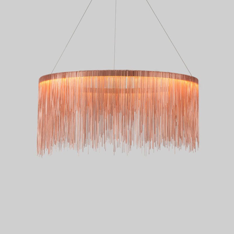 Metal Fringe Circular Pendant Light Postmodern Style Single Suspension Light Fixture for Living Room Rose Gold 31.5" Clearhalo 'Ceiling Lights' 'Modern Pendants' 'Modern' 'Pendant Lights' 'Pendants' Lighting' 2253561