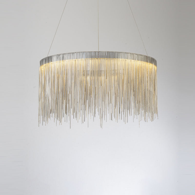 Metal Fringe Circular Pendant Light Postmodern Style Single Suspension Light Fixture for Living Room Silver 23.5" Clearhalo 'Ceiling Lights' 'Modern Pendants' 'Modern' 'Pendant Lights' 'Pendants' Lighting' 2253562