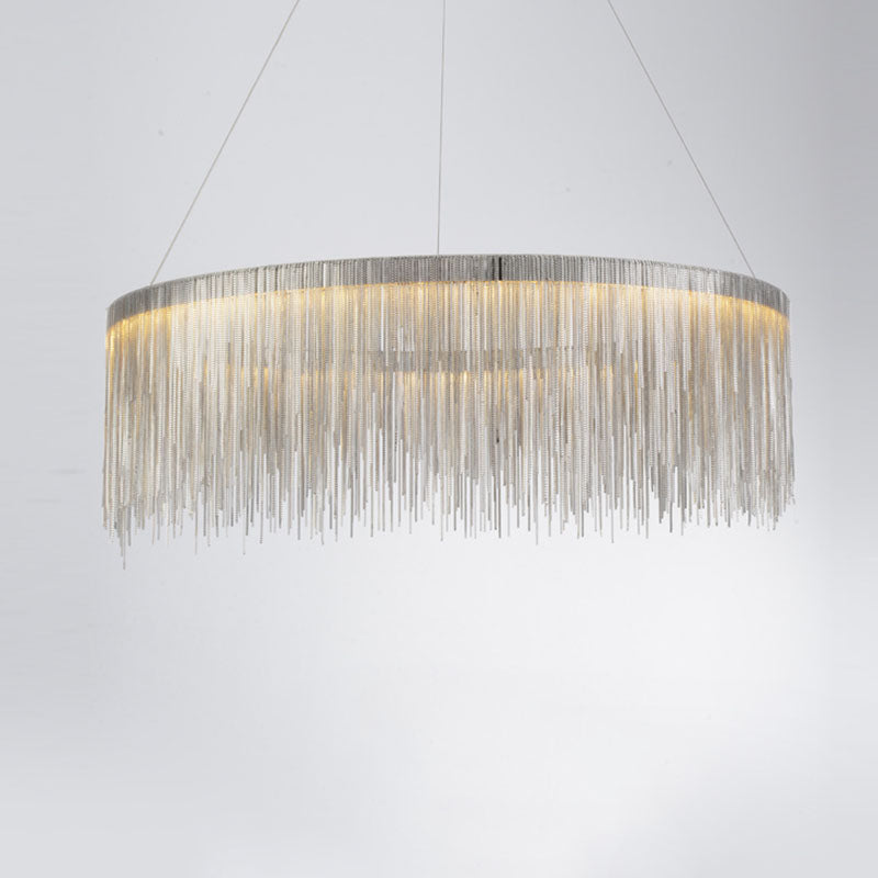Metal Fringe Circular Pendant Light Postmodern Style Single Suspension Light Fixture for Living Room Silver 31.5" Clearhalo 'Ceiling Lights' 'Modern Pendants' 'Modern' 'Pendant Lights' 'Pendants' Lighting' 2253563