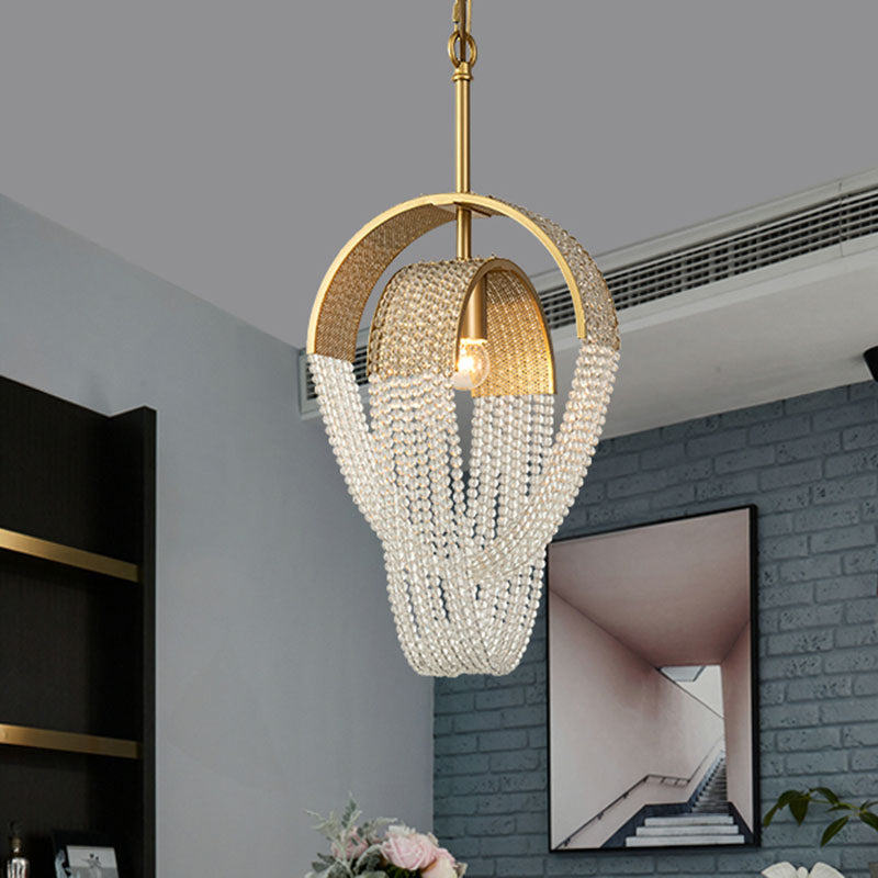 Fringed Suspension Light Post-Modern Crystal Dining Room Pendant Light Fixture in Gold Clearhalo 'Ceiling Lights' 'Modern Pendants' 'Modern' 'Pendant Lights' 'Pendants' Lighting' 2253565