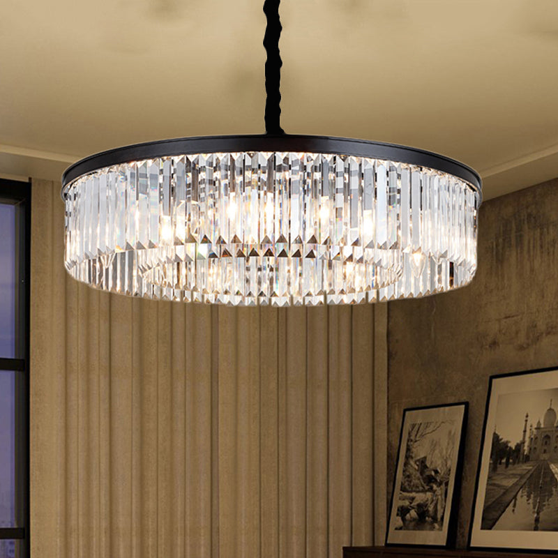 16"/23.5"/31.5" Dia Round Crystal Chandelier Modern 4/8/12-Light Black Flush Mount Light Clearhalo 'Ceiling Lights' 'Chandeliers' 'Modern Chandeliers' 'Modern' Lighting' 225357