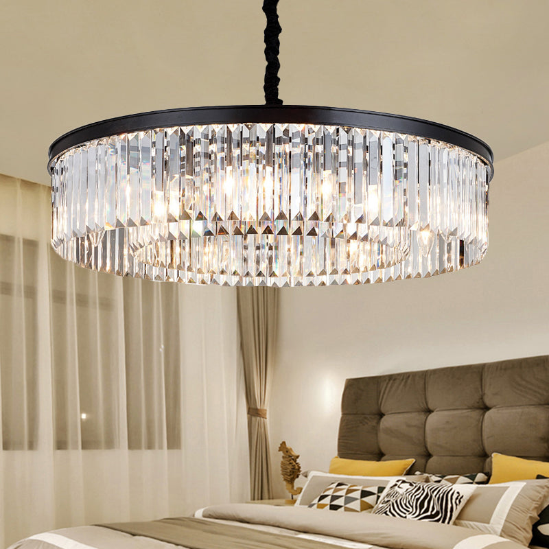 16"/23.5"/31.5" Dia Round Crystal Chandelier Modern 4/8/12-Light Black Flush Mount Light Black 16" Clearhalo 'Ceiling Lights' 'Chandeliers' 'Modern Chandeliers' 'Modern' Lighting' 225358