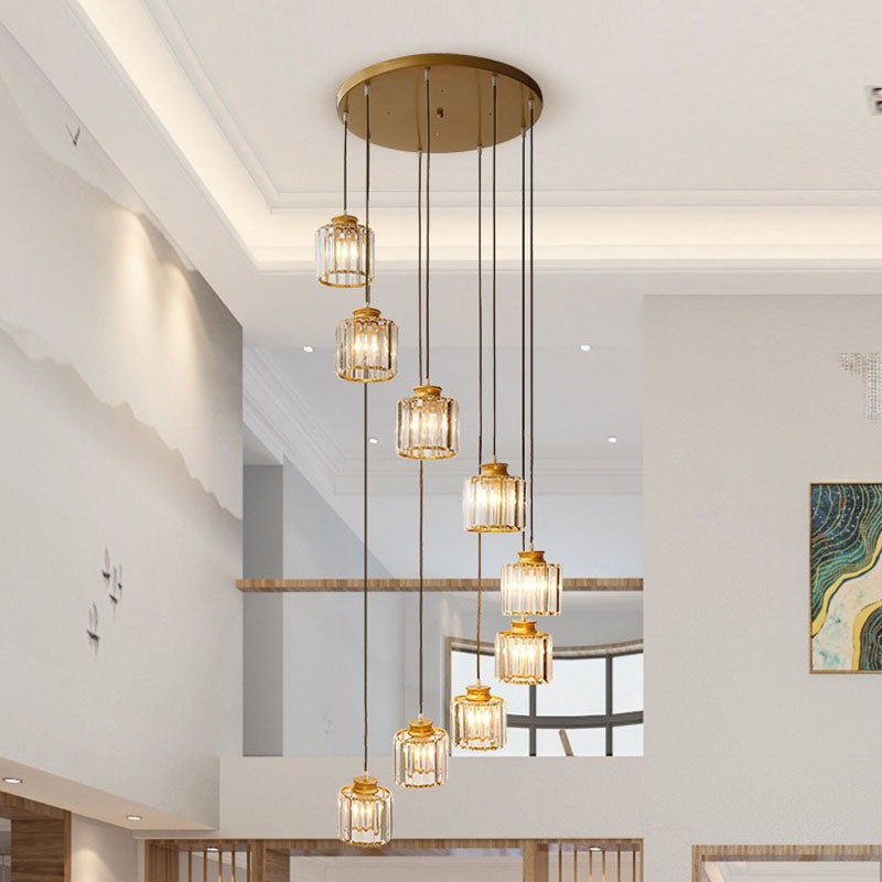 Spiral Cylinder Multi Ceiling Lamp Contemporary Prismatic Crystal Stairwell Suspension Light Fixture Clearhalo 'Ceiling Lights' 'Modern Pendants' 'Modern' 'Pendant Lights' 'Pendants' Lighting' 2253582