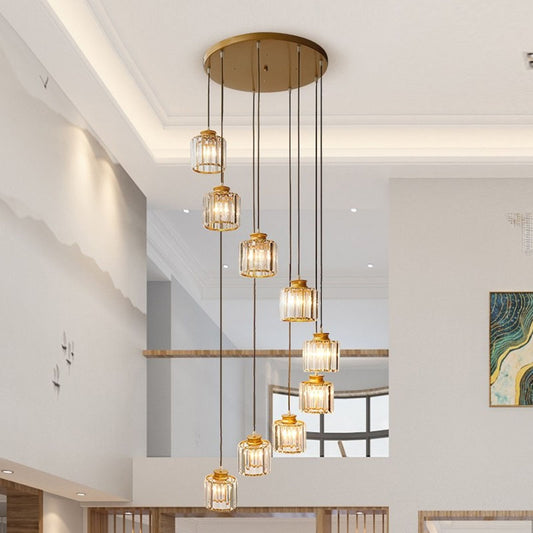 Spiral Cylinder Multi Ceiling Lamp Contemporary Prismatic Crystal Stairwell Suspension Light Fixture Clearhalo 'Ceiling Lights' 'Modern Pendants' 'Modern' 'Pendant Lights' 'Pendants' Lighting' 2253582