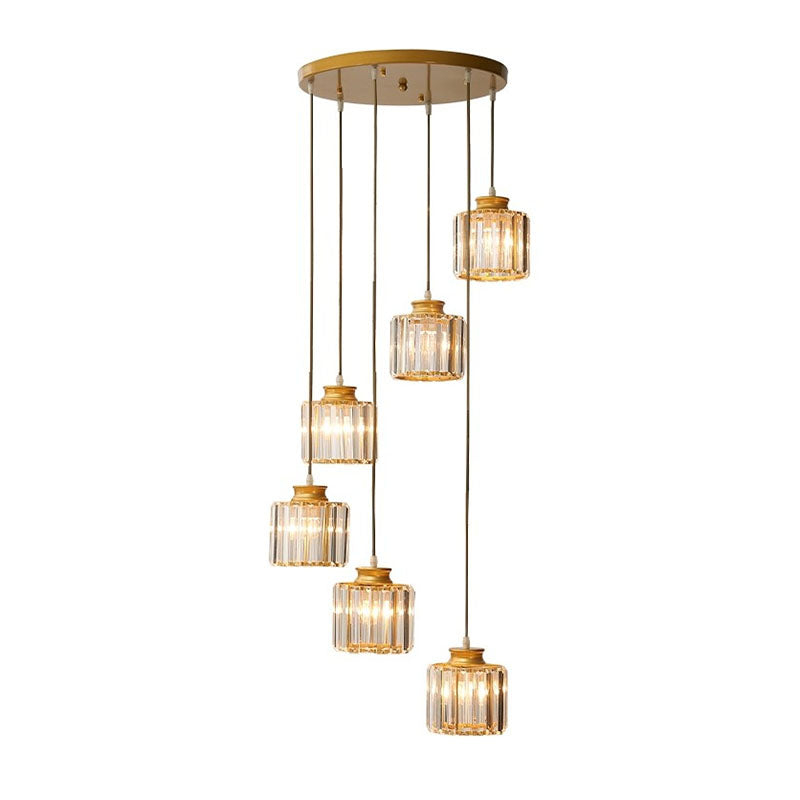 Spiral Cylinder Multi Ceiling Lamp Contemporary Prismatic Crystal Stairwell Suspension Light Fixture Clearhalo 'Ceiling Lights' 'Modern Pendants' 'Modern' 'Pendant Lights' 'Pendants' Lighting' 2253586
