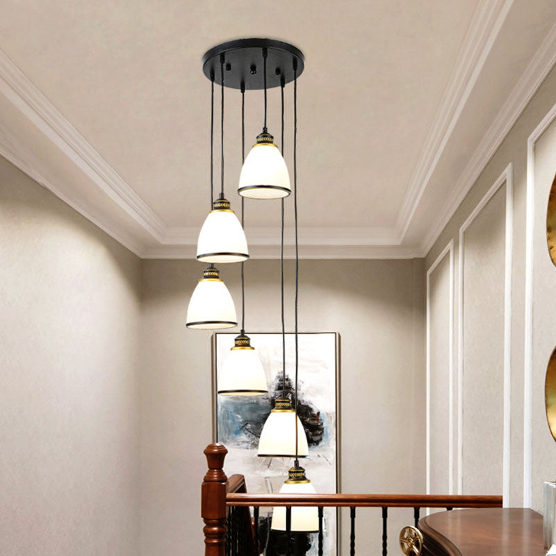 Spiral Bell Shade Staircase Hanging Light Cream Glass Simplicity Multi Light Pendant Clearhalo 'Ceiling Lights' 'Modern Pendants' 'Modern' 'Pendant Lights' 'Pendants' Lighting' 2253597