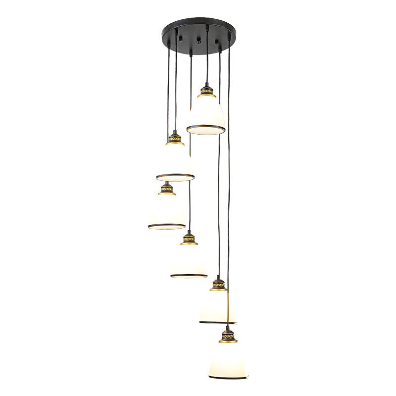 Spiral Bell Shade Staircase Hanging Light Cream Glass Simplicity Multi Light Pendant Clearhalo 'Ceiling Lights' 'Modern Pendants' 'Modern' 'Pendant Lights' 'Pendants' Lighting' 2253598