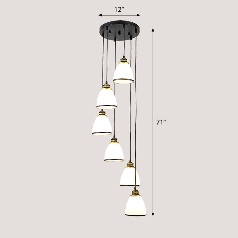 Spiral Bell Shade Staircase Hanging Light Cream Glass Simplicity Multi Light Pendant Clearhalo 'Ceiling Lights' 'Modern Pendants' 'Modern' 'Pendant Lights' 'Pendants' Lighting' 2253606