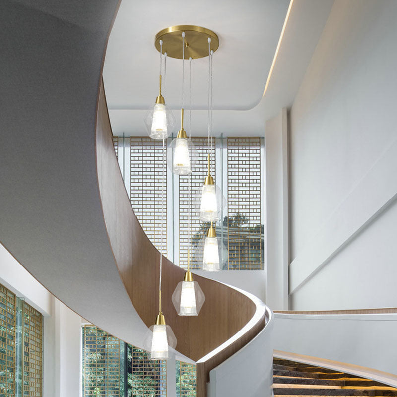 Clear Handblown Glass Shaded Multi Ceiling Light Nordic Style Gold Suspension Lighting for Staircase Clearhalo 'Ceiling Lights' 'Modern Pendants' 'Modern' 'Pendant Lights' 'Pendants' Lighting' 2253607