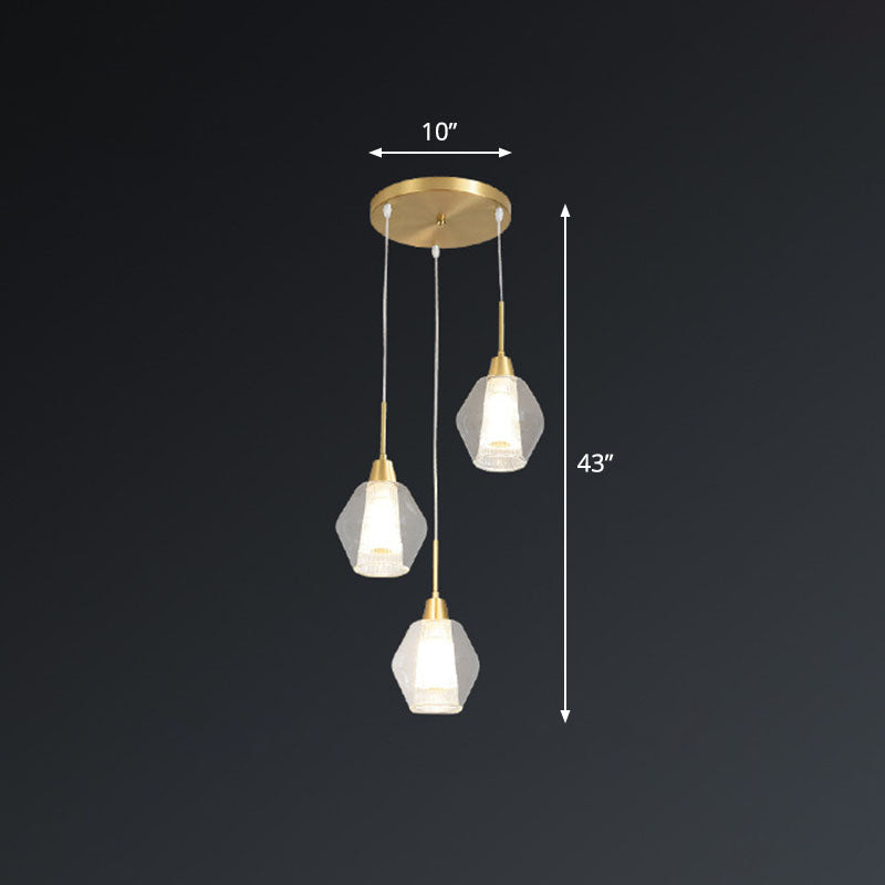 Clear Handblown Glass Shaded Multi Ceiling Light Nordic Style Gold Suspension Lighting for Staircase 3 Gold Clearhalo 'Ceiling Lights' 'Modern Pendants' 'Modern' 'Pendant Lights' 'Pendants' Lighting' 2253608