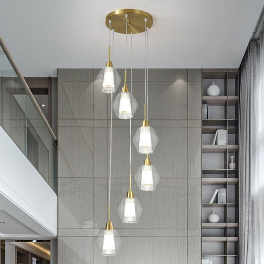 Clear Handblown Glass Shaded Multi Ceiling Light Nordic Style Gold Suspension Lighting for Staircase Clearhalo 'Ceiling Lights' 'Modern Pendants' 'Modern' 'Pendant Lights' 'Pendants' Lighting' 2253610