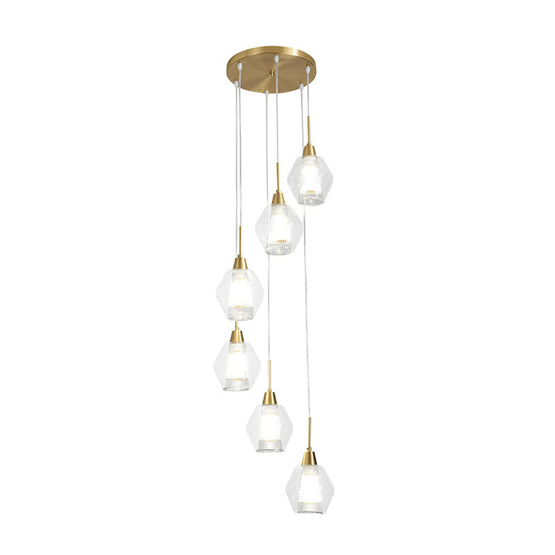Clear Handblown Glass Shaded Multi Ceiling Light Nordic Style Gold Suspension Lighting for Staircase Clearhalo 'Ceiling Lights' 'Modern Pendants' 'Modern' 'Pendant Lights' 'Pendants' Lighting' 2253611