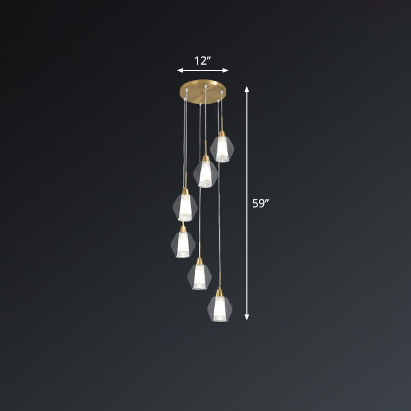 Clear Handblown Glass Shaded Multi Ceiling Light Nordic Style Gold Suspension Lighting for Staircase Clearhalo 'Ceiling Lights' 'Modern Pendants' 'Modern' 'Pendant Lights' 'Pendants' Lighting' 2253612