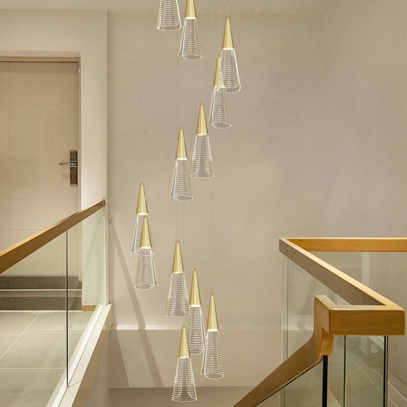 Modern Style Spiral Conical Multi Light Pendant Acrylic Stairwell Hanging Lighting Clearhalo 'Ceiling Lights' 'Modern Pendants' 'Modern' 'Pendant Lights' 'Pendants' Lighting' 2253619