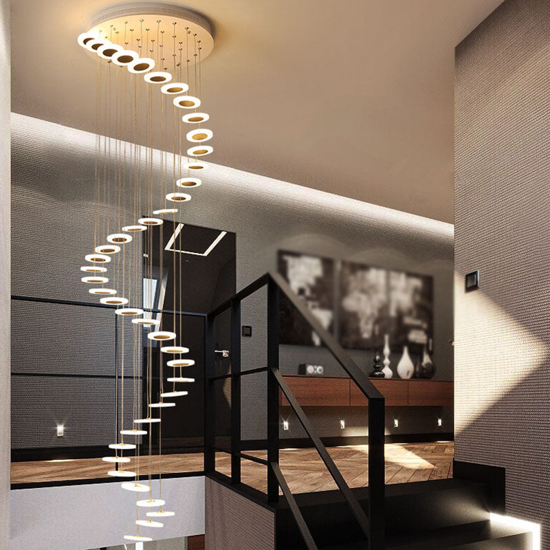 Spiral Disc Multi Ceiling Lamp Contemporary Staircase Suspension Light Fixture in White Clearhalo 'Ceiling Lights' 'Modern Pendants' 'Modern' 'Pendant Lights' 'Pendants' Lighting' 2253629
