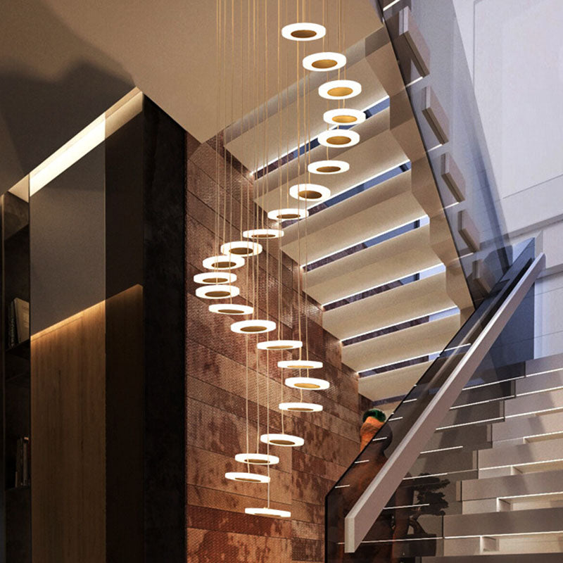 Spiral Disc Multi Ceiling Lamp Contemporary Staircase Suspension Light Fixture in White Clearhalo 'Ceiling Lights' 'Modern Pendants' 'Modern' 'Pendant Lights' 'Pendants' Lighting' 2253631
