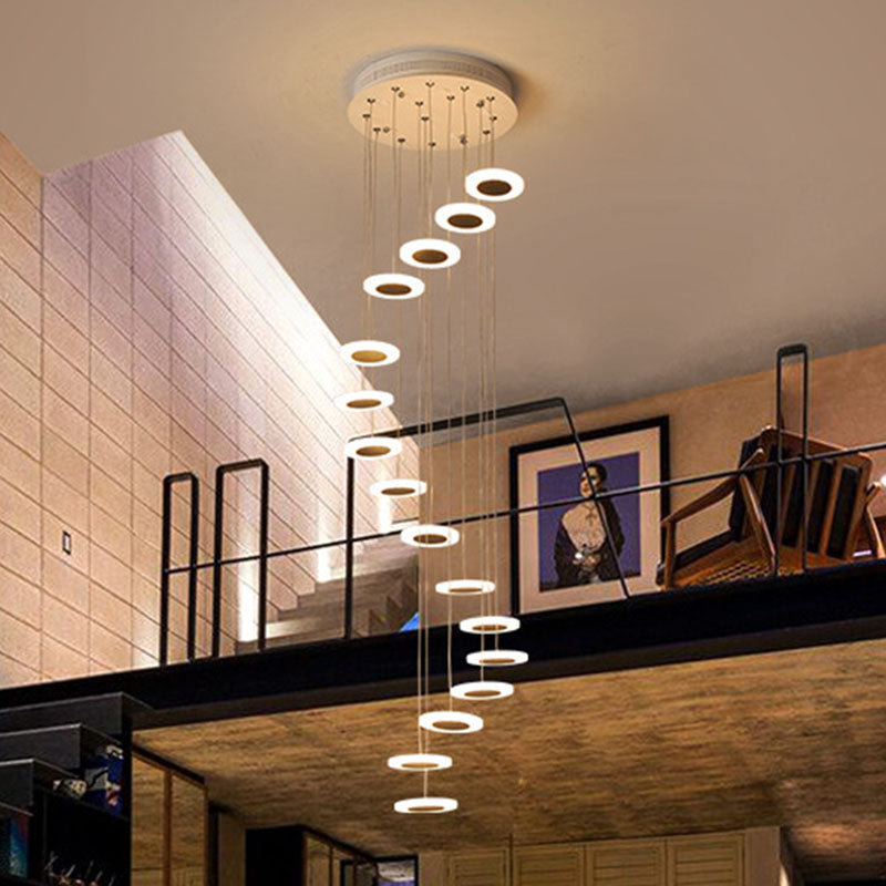 Spiral Disc Multi Ceiling Lamp Contemporary Staircase Suspension Light Fixture in White 16 White Clearhalo 'Ceiling Lights' 'Modern Pendants' 'Modern' 'Pendant Lights' 'Pendants' Lighting' 2253633