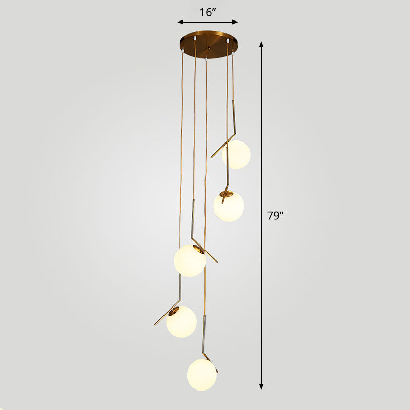 Spiral Globe Stairwell Hanging Lighting Opal Glass Simplicity Multi Light Pendant 5 Bronze Clearhalo 'Ceiling Lights' 'Modern Pendants' 'Modern' 'Pendant Lights' 'Pendants' Lighting' 2253636