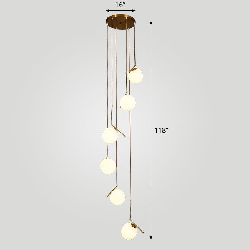 Spiral Globe Stairwell Hanging Lighting Opal Glass Simplicity Multi Light Pendant 6 Bronze Clearhalo 'Ceiling Lights' 'Modern Pendants' 'Modern' 'Pendant Lights' 'Pendants' Lighting' 2253640