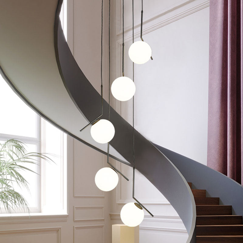 Spiral Globe Stairwell Hanging Lighting Opal Glass Simplicity Multi Light Pendant Clearhalo 'Ceiling Lights' 'Modern Pendants' 'Modern' 'Pendant Lights' 'Pendants' Lighting' 2253641