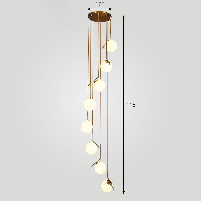 Spiral Globe Stairwell Hanging Lighting Opal Glass Simplicity Multi Light Pendant 8 Bronze Clearhalo 'Ceiling Lights' 'Modern Pendants' 'Modern' 'Pendant Lights' 'Pendants' Lighting' 2253646