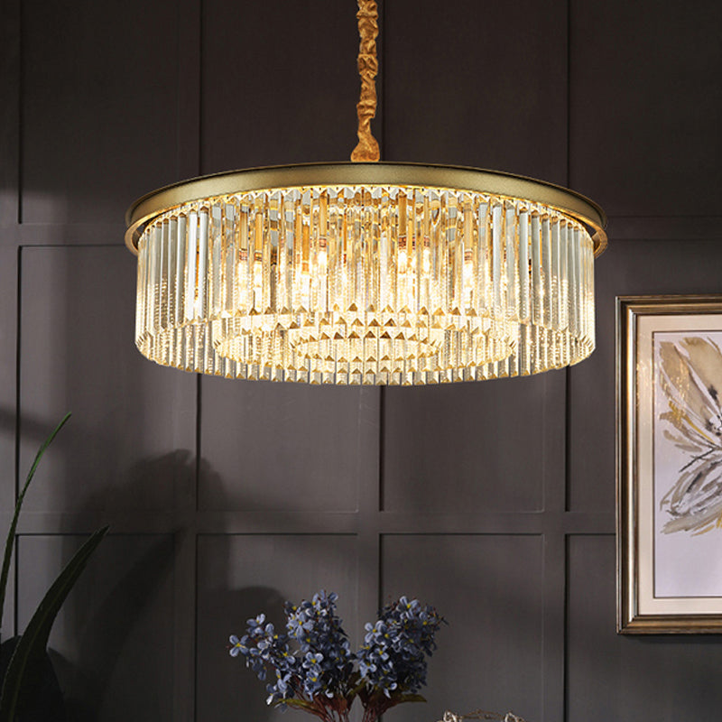 6/12 Lights Dining Room Chandelier 19.5"/25.5" Dia Contemporary Brass Flush Mount with Round Crystal Shade Clearhalo 'Ceiling Lights' 'Chandeliers' 'Modern Chandeliers' 'Modern' Lighting' 225370