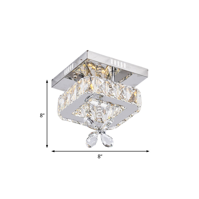 8"/12" Wide Minimal Cubic Semi Flush Mount Crystal LED Bedroom Ceiling Light Fixture in Chrome Clearhalo 'Ceiling Lights' 'Close To Ceiling Lights' 'Close to ceiling' 'Semi-flushmount' Lighting' 225374