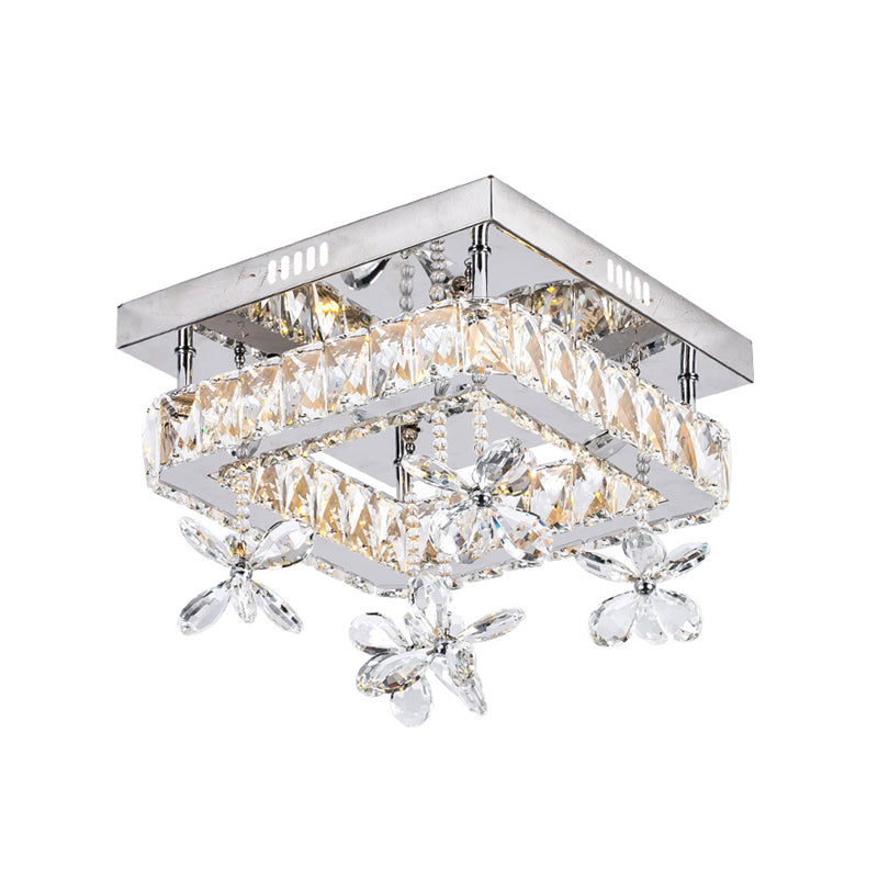 8"/12" Wide Minimal Cubic Semi Flush Mount Crystal LED Bedroom Ceiling Light Fixture in Chrome Clearhalo 'Ceiling Lights' 'Close To Ceiling Lights' 'Close to ceiling' 'Semi-flushmount' Lighting' 225377