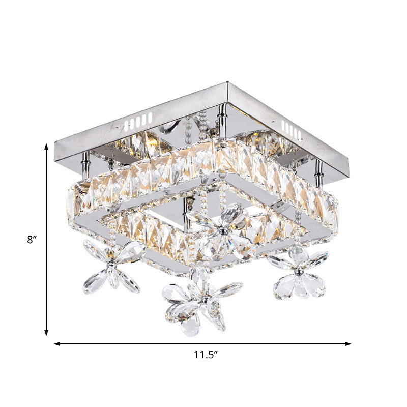 8"/12" Wide Minimal Cubic Semi Flush Mount Crystal LED Bedroom Ceiling Light Fixture in Chrome Clearhalo 'Ceiling Lights' 'Close To Ceiling Lights' 'Close to ceiling' 'Semi-flushmount' Lighting' 225378