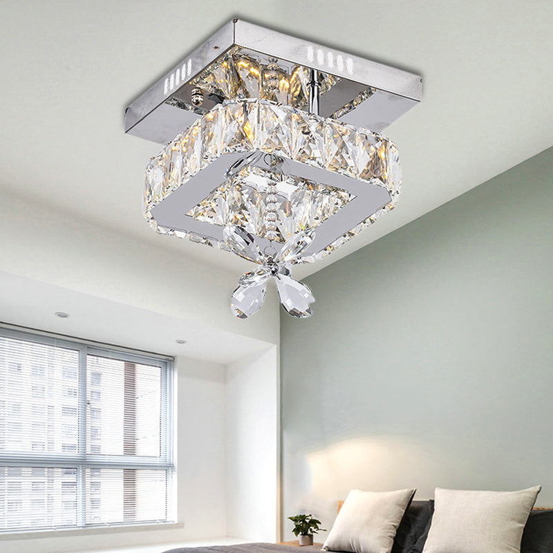 8"/12" Wide Minimal Cubic Semi Flush Mount Crystal LED Bedroom Ceiling Light Fixture in Chrome Chrome 8" Clearhalo 'Ceiling Lights' 'Close To Ceiling Lights' 'Close to ceiling' 'Semi-flushmount' Lighting' 225380