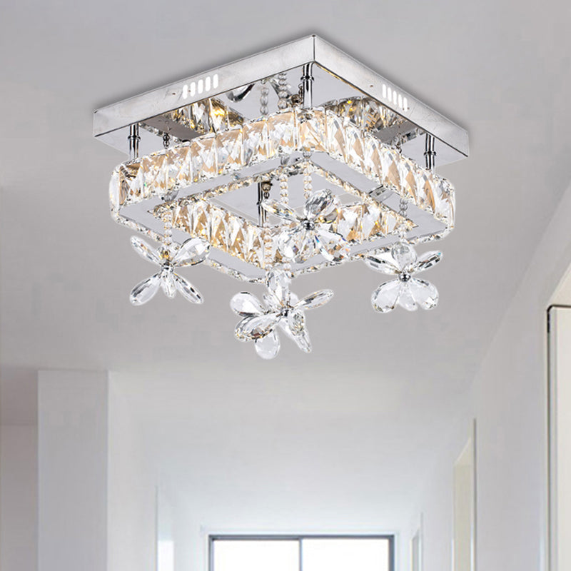 8"/12" Wide Minimal Cubic Semi Flush Mount Crystal LED Bedroom Ceiling Light Fixture in Chrome Chrome 12" Clearhalo 'Ceiling Lights' 'Close To Ceiling Lights' 'Close to ceiling' 'Semi-flushmount' Lighting' 225381