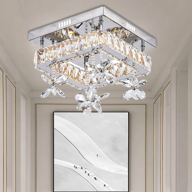 8"/12" Wide Minimal Cubic Semi Flush Mount Crystal LED Bedroom Ceiling Light Fixture in Chrome Clearhalo 'Ceiling Lights' 'Close To Ceiling Lights' 'Close to ceiling' 'Semi-flushmount' Lighting' 225382