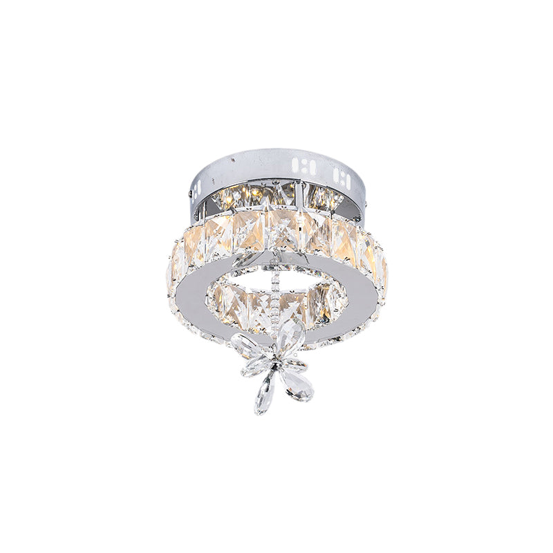 8"/12"/18" Dia Crystal Ceiling Flush Mount Ring Contemporary Chrome LED Ceiling Mounted Fixture Clearhalo 'Ceiling Lights' 'Close To Ceiling Lights' 'Close to ceiling' 'Semi-flushmount' Lighting' 225385