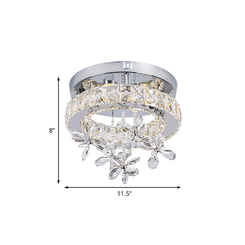 8"/12"/18" Dia Crystal Ceiling Flush Mount Ring Contemporary Chrome LED Ceiling Mounted Fixture Clearhalo 'Ceiling Lights' 'Close To Ceiling Lights' 'Close to ceiling' 'Semi-flushmount' Lighting' 225389