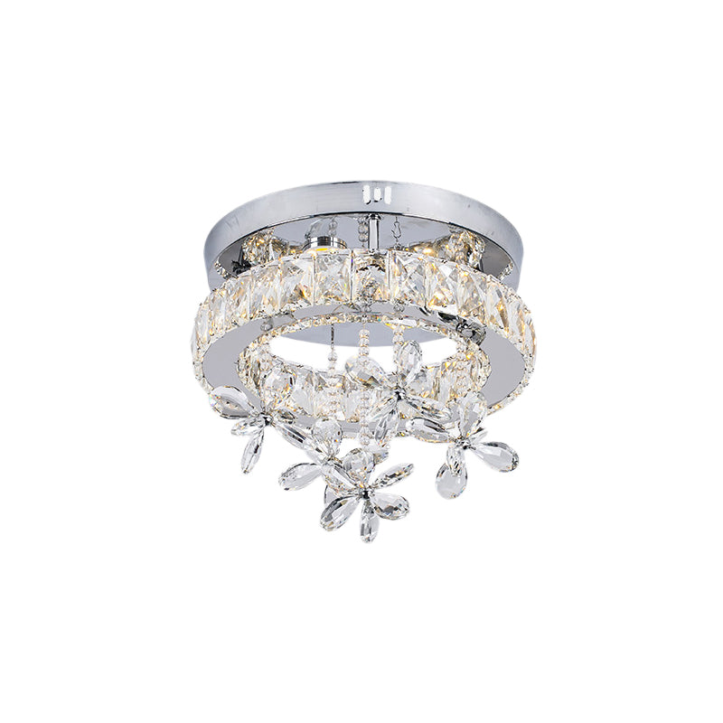 8"/12"/18" Dia Crystal Ceiling Flush Mount Ring Contemporary Chrome LED Ceiling Mounted Fixture Clearhalo 'Ceiling Lights' 'Close To Ceiling Lights' 'Close to ceiling' 'Semi-flushmount' Lighting' 225393