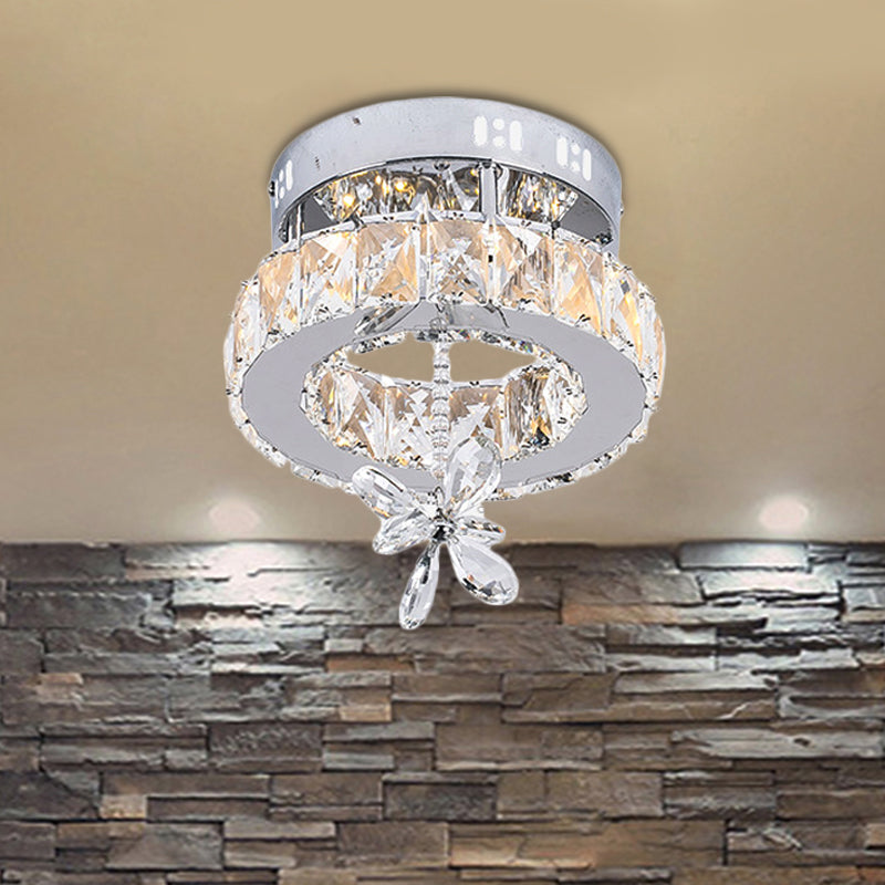 8"/12"/18" Dia Crystal Ceiling Flush Mount Ring Contemporary Chrome LED Ceiling Mounted Fixture Clearhalo 'Ceiling Lights' 'Close To Ceiling Lights' 'Close to ceiling' 'Semi-flushmount' Lighting' 225396