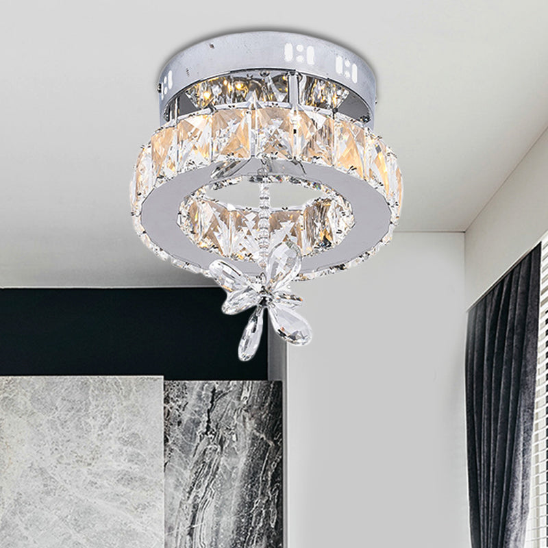 8"/12"/18" Dia Crystal Ceiling Flush Mount Ring Contemporary Chrome LED Ceiling Mounted Fixture Chrome 8" Clearhalo 'Ceiling Lights' 'Close To Ceiling Lights' 'Close to ceiling' 'Semi-flushmount' Lighting' 225397