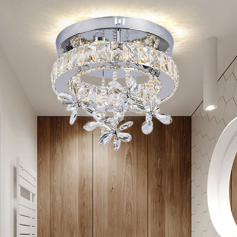 8"/12"/18" Dia Crystal Ceiling Flush Mount Ring Contemporary Chrome LED Ceiling Mounted Fixture Chrome 12" Clearhalo 'Ceiling Lights' 'Close To Ceiling Lights' 'Close to ceiling' 'Semi-flushmount' Lighting' 225398