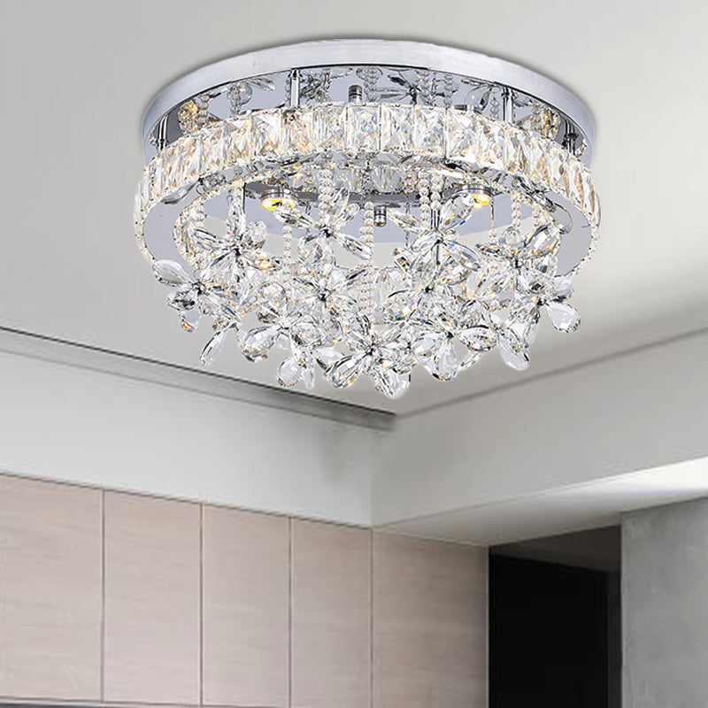 8"/12"/18" Dia Crystal Ceiling Flush Mount Ring Contemporary Chrome LED Ceiling Mounted Fixture Chrome 18" Clearhalo 'Ceiling Lights' 'Close To Ceiling Lights' 'Close to ceiling' 'Semi-flushmount' Lighting' 225401