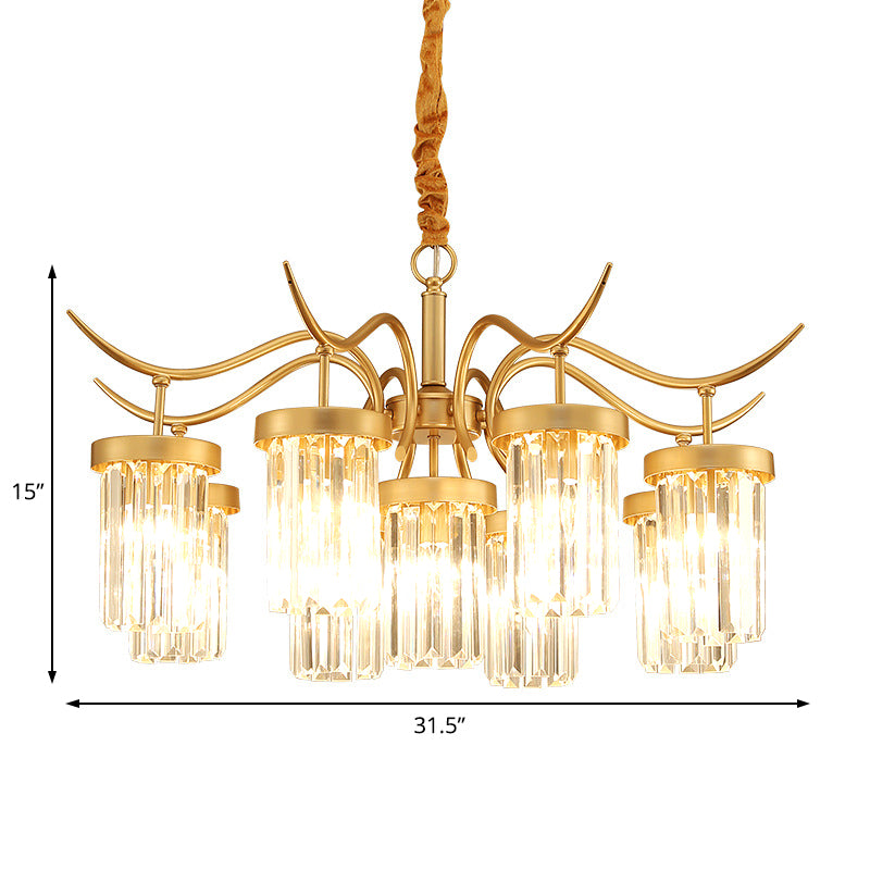 Crystal Cylindrical Chandelier Light Modernism 7/9-Head Hanging Ceiling Light in Brass Clearhalo 'Ceiling Lights' 'Chandeliers' 'Modern Chandeliers' 'Modern' Lighting' 225405