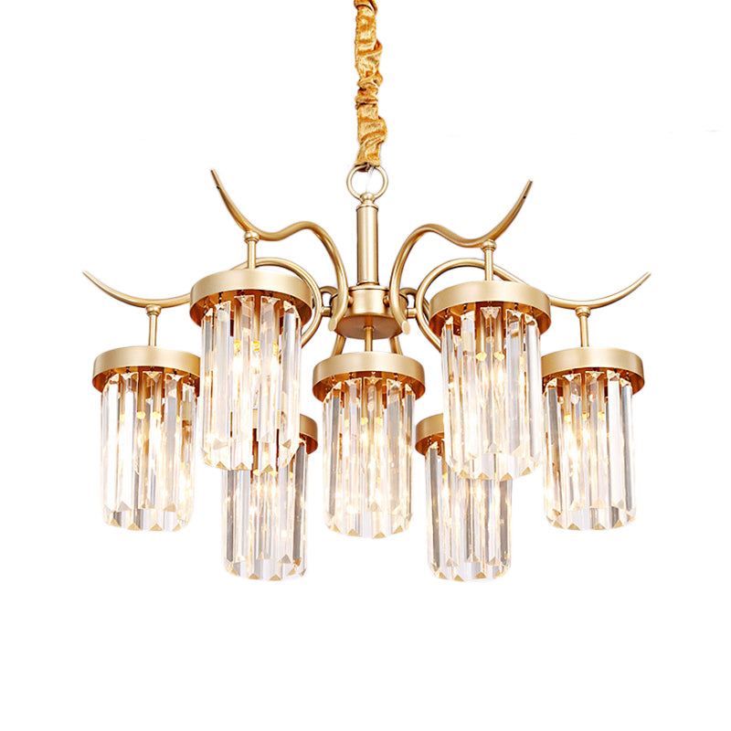 Crystal Cylindrical Chandelier Light Modernism 7/9-Head Hanging Ceiling Light in Brass Clearhalo 'Ceiling Lights' 'Chandeliers' 'Modern Chandeliers' 'Modern' Lighting' 225408