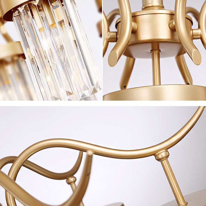 Crystal Cylindrical Chandelier Light Modernism 7/9-Head Hanging Ceiling Light in Brass Clearhalo 'Ceiling Lights' 'Chandeliers' 'Modern Chandeliers' 'Modern' Lighting' 225410