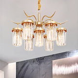 Crystal Cylindrical Chandelier Light Modernism 7/9-Head Hanging Ceiling Light in Brass 7 Brass Clearhalo 'Ceiling Lights' 'Chandeliers' 'Modern Chandeliers' 'Modern' Lighting' 225412