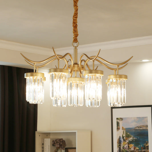 Crystal Cylindrical Chandelier Light Modernism 7/9-Head Hanging Ceiling Light in Brass Clearhalo 'Ceiling Lights' 'Chandeliers' 'Modern Chandeliers' 'Modern' Lighting' 225413