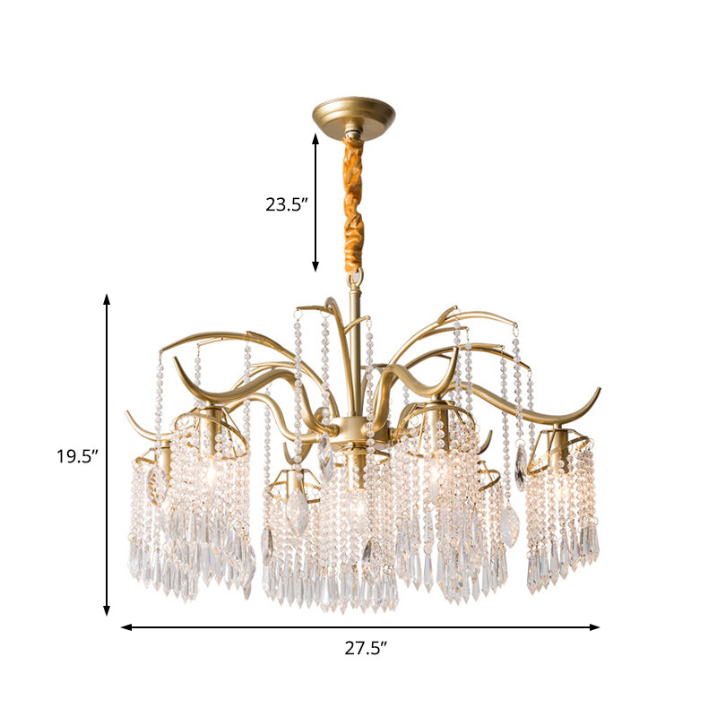 Beaded Crystal Chandelier Contemporary 3/7 Lights Brass Bedroom Ceiling Pendant Light Clearhalo 'Ceiling Lights' 'Chandeliers' 'Modern Chandeliers' 'Modern' Lighting' 225418