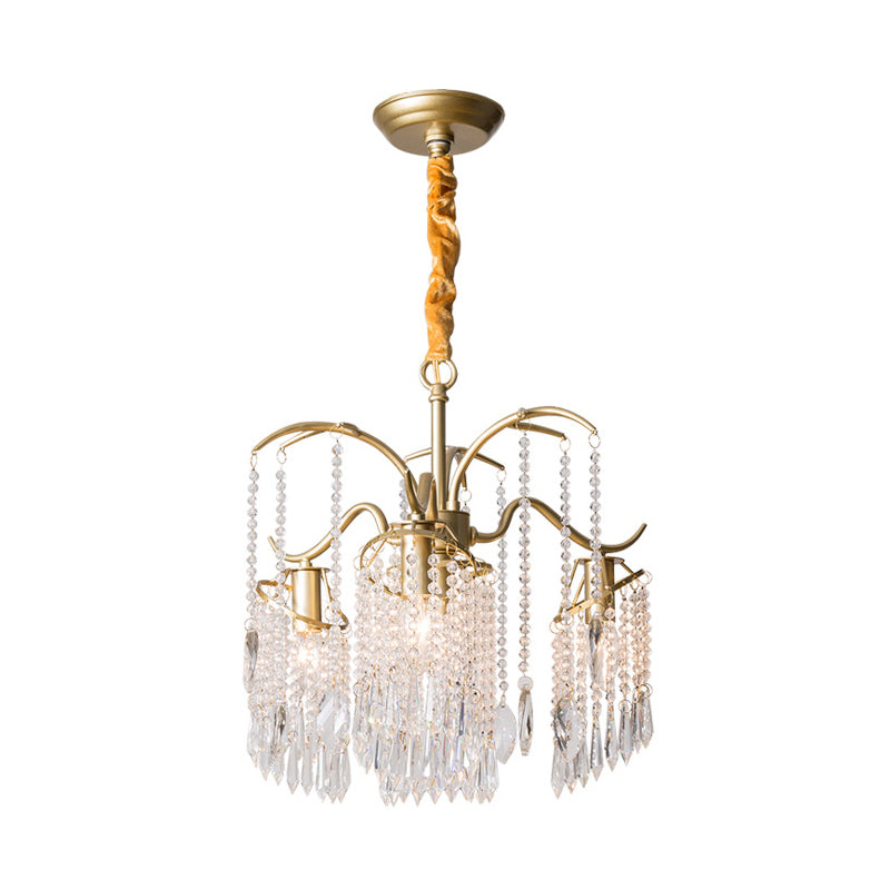 Beaded Crystal Chandelier Contemporary 3/7 Lights Brass Bedroom Ceiling Pendant Light Clearhalo 'Ceiling Lights' 'Chandeliers' 'Modern Chandeliers' 'Modern' Lighting' 225420